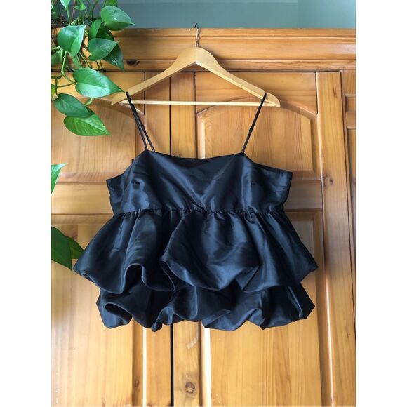A New Day Women's Size L Tiered Taffeta Tank Top Black - Picture 3 of 12